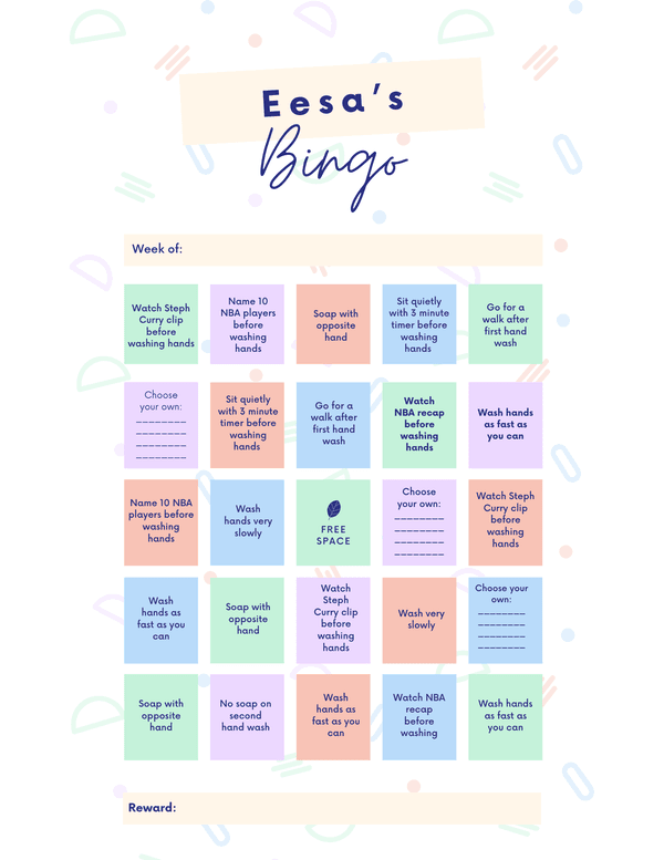 Personalized OCD Bingo card for exposure treatment